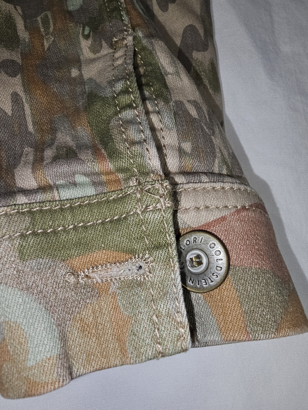 Logo Lori Goldstein Light Weight Camo Print Button Down Jacket Pockets Sz 10 - Picture 6 of 12